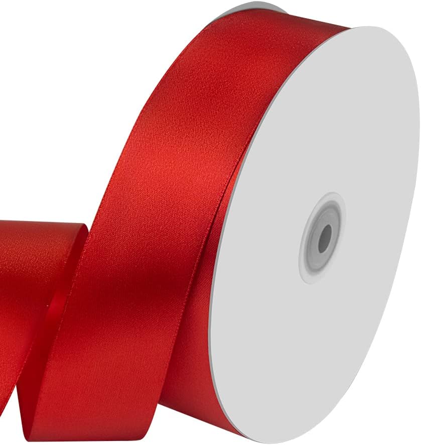 1-1/2" Wide x 100 Yards Single Face Polyester Satin Ribbon, Red Satin Ribbon for Crafts, Gift, Hair Bows, Wedding Party Decoration, Bow Making & Other Projects (Red)