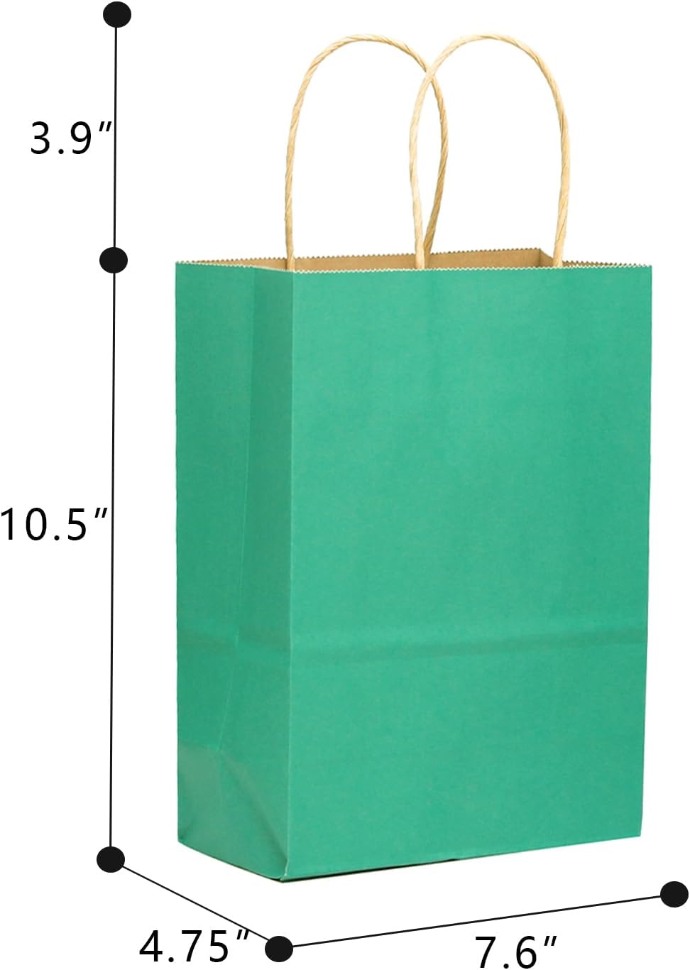 qiqee 60 pcs Kraft Bags with Handles 7.6"x4.75"x10.5" Medium Gift Paper Bag Mint Green Solid Color Bags