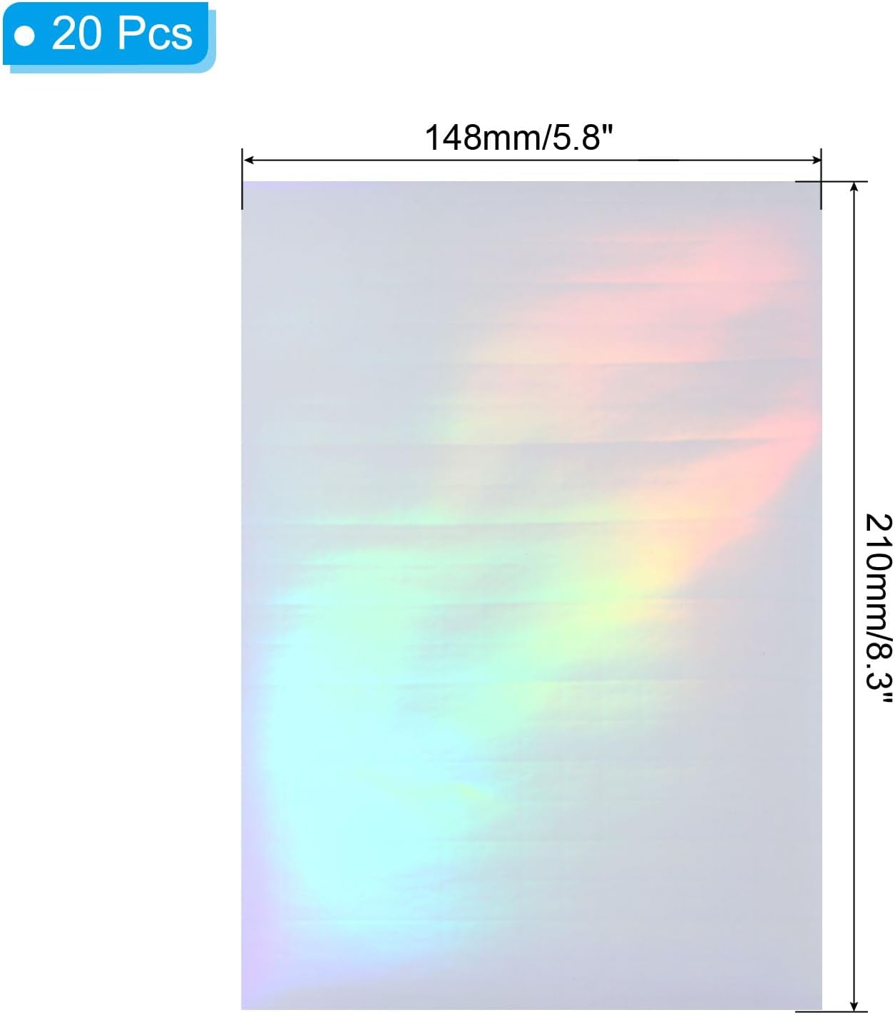 PATIKIL 8.3x5.8" Holographic Sticker Paper, 20Sheets A5 Polypropylene Self-adhesive Transparent Waterproof Laminate Overlay Film for Photo Cards Scrapbook Decorations, Laser