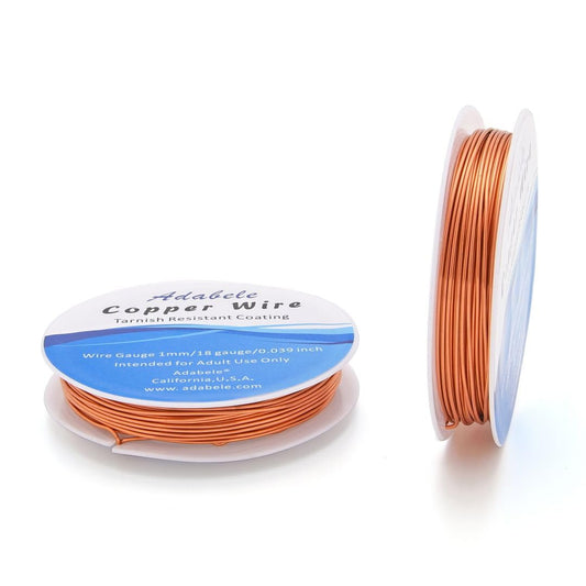Adabele 65 Feet Premium Tarnish Resistant Round Bare Raw Jewelry Copper Wire Beading Wire Spool Bulk (1mm/18 Gauge) for DIY Craft Jewelry Making BF287-10