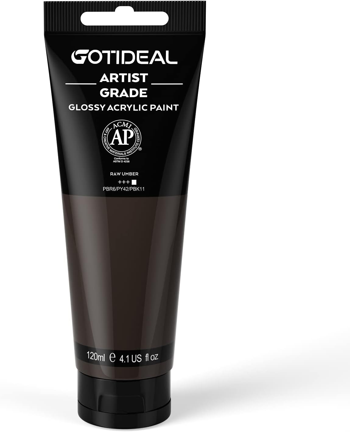 GOTIDEAL Acrylic Paint Raw Umber Tubes(120ml, 4.1 oz) Non Toxic Non Fading,Rich Pigments for Painters, Adults & Kids, Ideal for Canvas Wood Clay Fabric Ceramic Craft Supplies (Raw Umber)