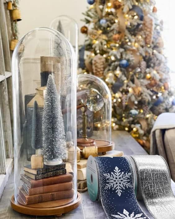 CT CRAFT LLC Navy Satin with Silver Snowflake Wired Ribbon 2.5 Inch x 10 Yards for Christmas Home Decor Tree Topper Bow Gift Wrapping DIY Crafts Wreath Garland