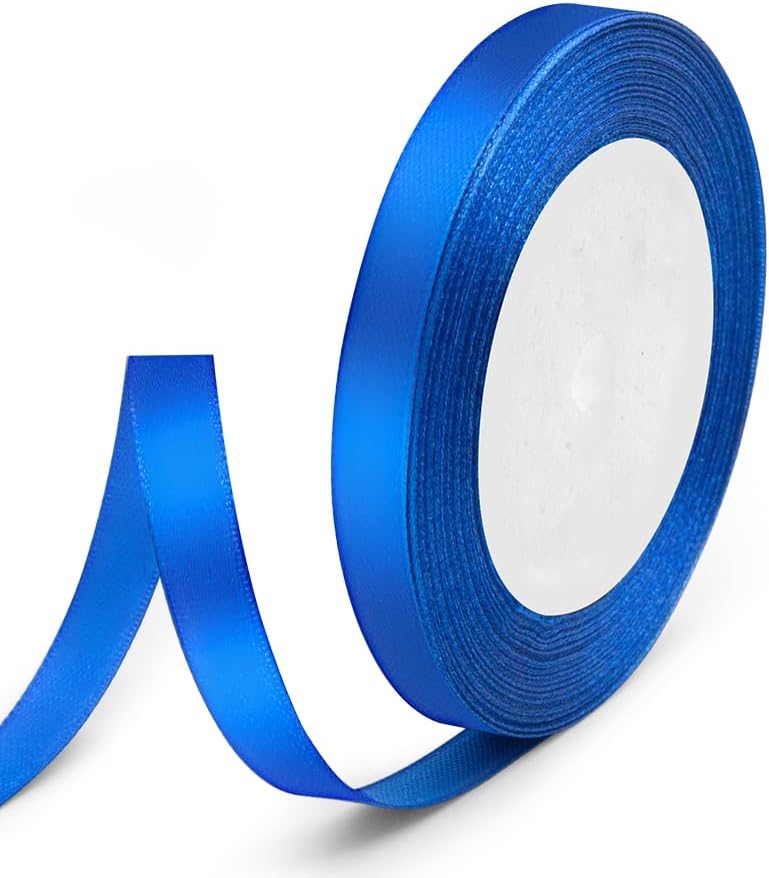 3/8" x 25 Yards Satin Ribbon, Royal Blue Silk Ribbon Ideal for Gift Wrapping, Floral Bouquets, Crafts, Wedding Party Decorations, Christmas and Sewing Projects