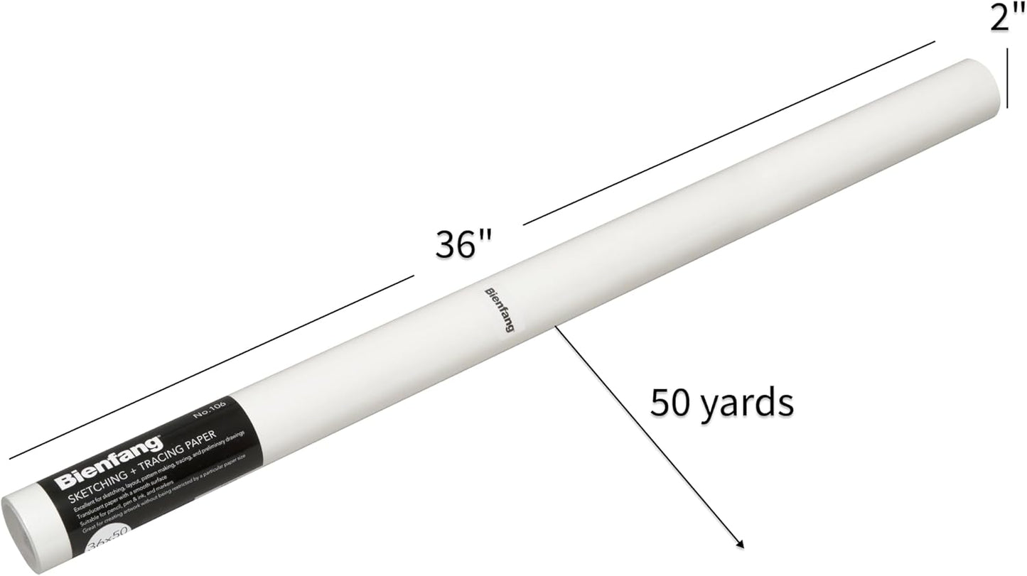 Bienfang Sketching & Tracing Paper Roll, White, 36 Inches x 50 Yards - for Drawing, Trace, Sketch, Sewing Pattern