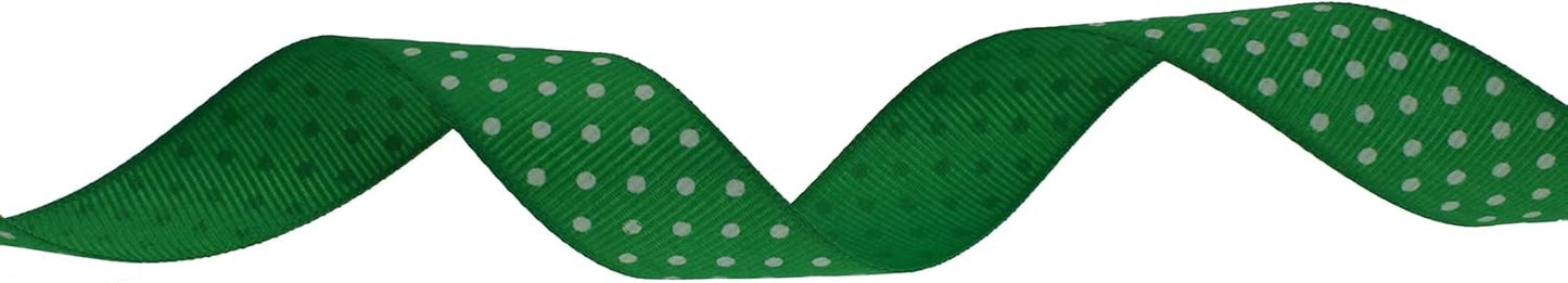 Polka Dot Grosgrain Ribbon 25 Yard Each Roll 100% Polyester (3/4", Green)