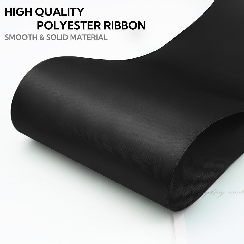4 Inch 25 Yard Wide Satin Ribbon Black, Solid Fabric Large Ribbon Roll for Cutting Ceremony Wedding Opening Party Decoration, Chairs, Sewing, Festival Pageant Sashes