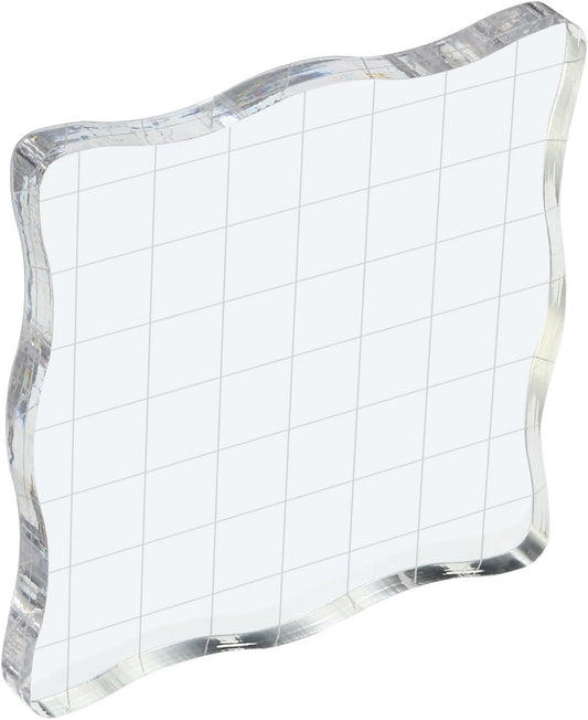 PATIKIL 3" x 3" Acrylic Stamp Block, Clear Stamping Block with Grid Lines Decorative Mounting Blocks Wave for Scrapbooking DIY Crafts Card Making