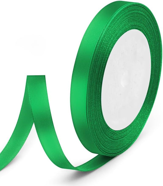 3/8" x 25 Yards Satin Ribbon, Green Silk Ribbon Ideal for Gift Wrapping, Floral Bouquets, Crafts, Wedding Party Decorations, Christmas and Sewing Projects