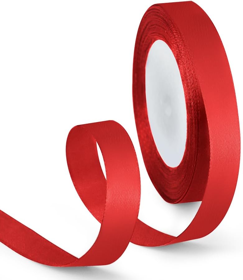 5/8 Inch 25 Yards Satin Ribbon Wine Red, Solid Color Fabric Ribbon for Gift Wrapping, Wedding, Polyester Gift Ribbon for Birthday Party Decoration, Craft, Hair, Floral, Sewing