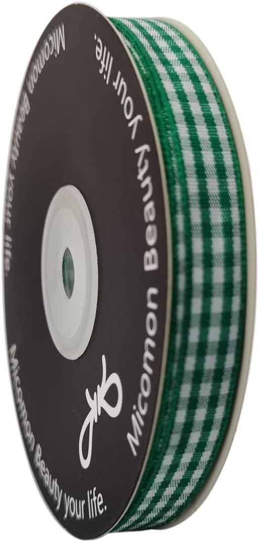 Green Gingham Plaid Checked Christmas Ribbon 25 Yard Each Roll 100% Polyester (3/8", Green)