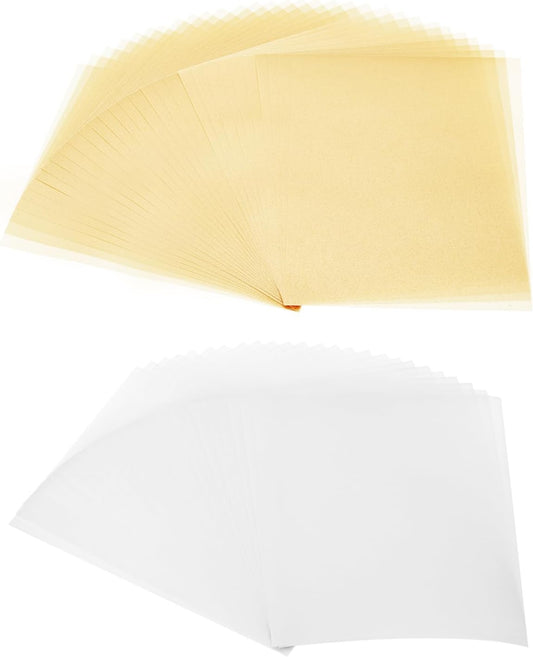 PATIKIL 60 Sheets Vellum Paper 8.5x11inches, Printable Translucent Paper 100GSM Colored for Invitations Laser Inkjet Printing Card Making Crafting Wedding Tracing, Beige Gold/White