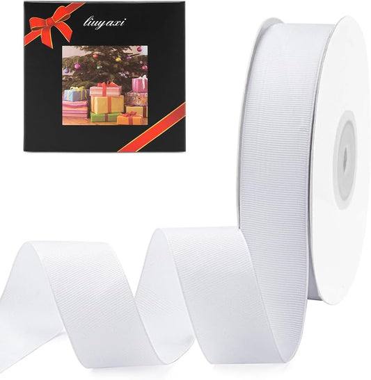 LIUYAXI 1" X 50 Yards Solid White Grosgrain Ribbon, Perfect for Crafts, Wedding Decor, DIY Hair Accessories, Sewing, Gift Package Wrapping and More