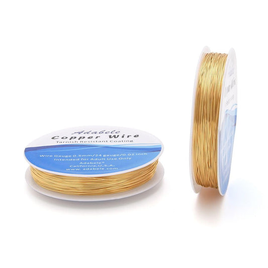 Adabele 147 Feet Premium Tarnish Resistant Round Jewelry Wire Copper Beading Wire Spool Bulk (0.5mm/24 Gauge) 18K Gold Plated for DIY Craft Jewelry Making BF286-5