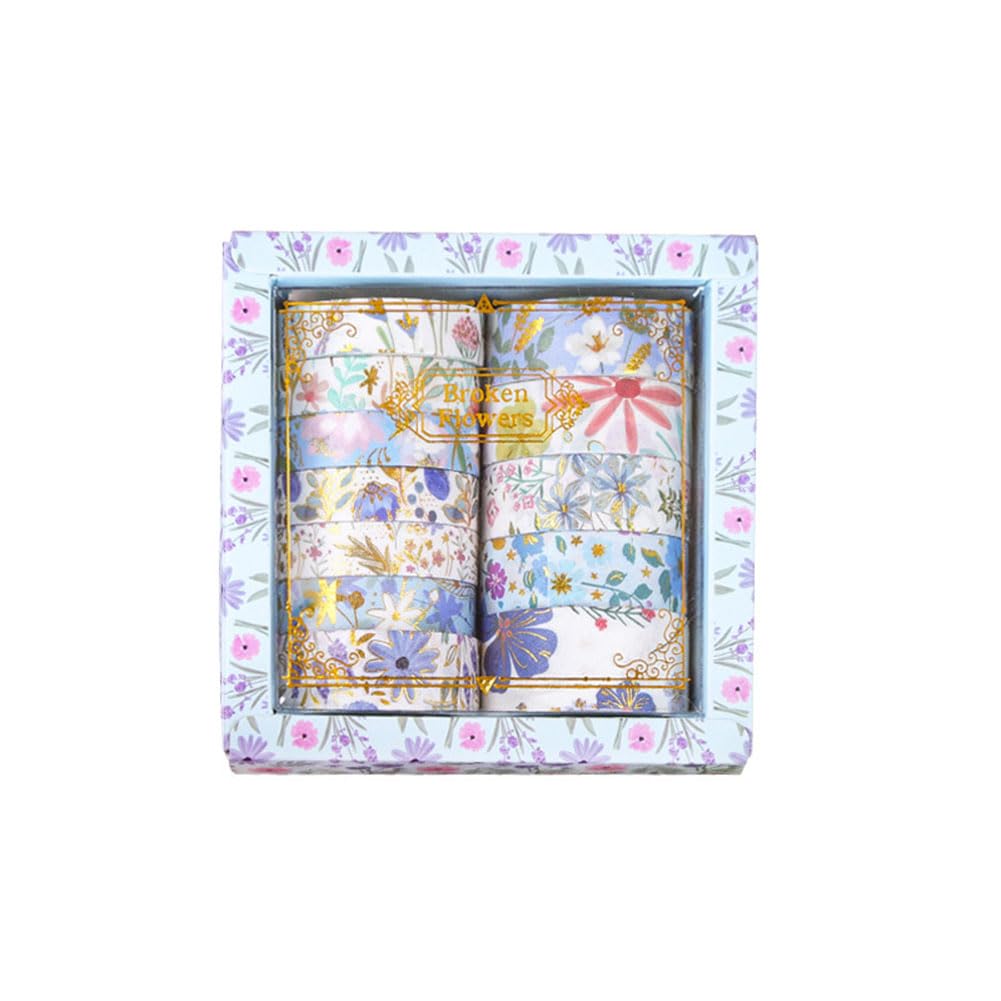 MAFELOE 2 Meters Long 12 Rolls Washi Tape Set, Decorative Adhesive Supplies for Scrapbook Journaling Junk Bullet Art Collage-Floral Print Series-Blue (HZ-3Y-SHMJ-01)