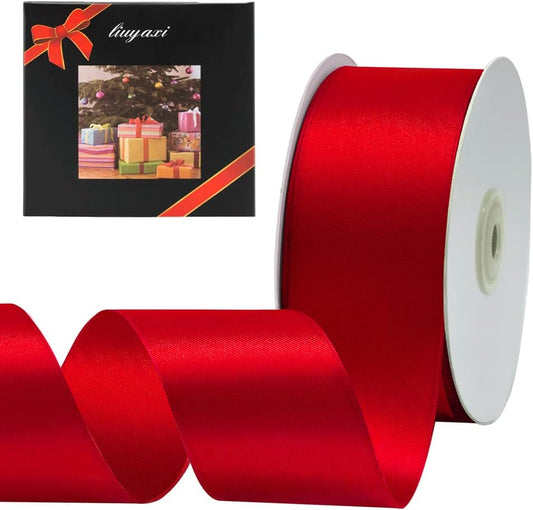 LIUYAXI Hot Red Double Faced Satin Ribbon, 2" X Continuous 25 Yards, Ribbons Perfect for Gift Wrapping Wedding Bouquet Decor DIY Craft Bow Making & Other Projects