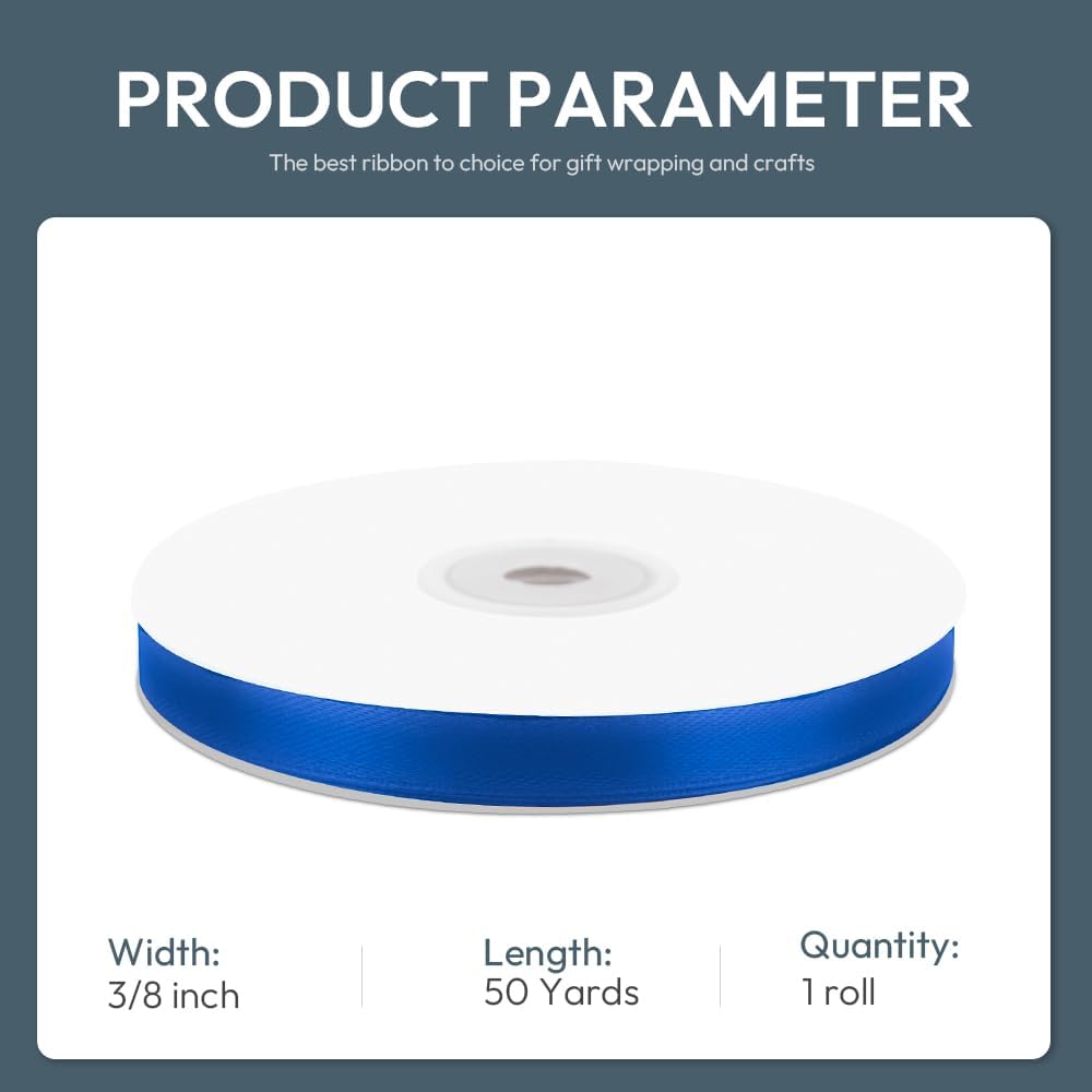 KMER LIFE 3/8" Wide x 50 Yards Royal Blue Single Faced Polyester Satin Ribbon, Royal Blue Satin Ribbon Perfect for Wedding Decor, Wreath, Crafts, Gift Wrapping & Other Projects (Royal Blue)