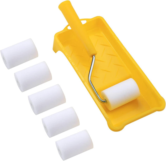 Foam Paint Roller, 2 Inch Mini Paint Roller Kit with High-Density Foam Roller Refills *6, Paint Tray, and Roller Handle, Small Sponge Paint Roller for Touch-ups and Smooth Finishes