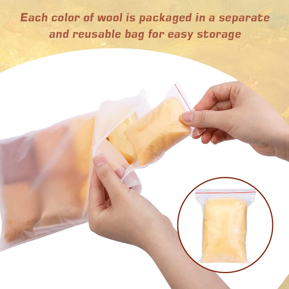 Wonvoc 2.82 oz Needle Felting Wool, 80 g Nature Wool Roving Yarn, Needle Felting Wool Bulk, Hand Spinning Wool Roving Wool Yarn for DIY Craft Materials and Felting Wool Craftsmen, 10g/Color (Autumn)