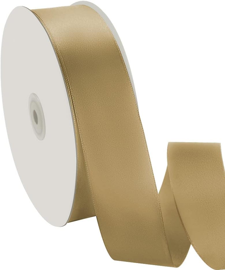 1-1/2" x 100 Yards Satin Ribbon - Wide Silk Champagne Gold Ribbon with Spool - Ideal for Gift Wrapping, Floral Bouquets, Crafts, Wedding Party Decorations, Christmas and Sewing Projects