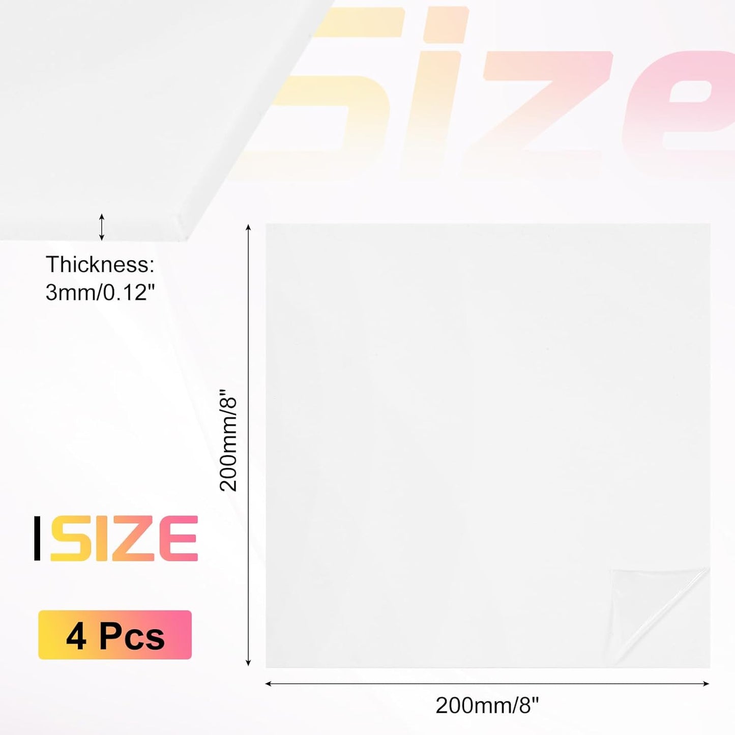 uxcell 4Pcs Acrylic Sheets 8x8 Inch Acrylic Panel 1/8 Inch-3mm Plastic Board for Picture Frames Sign Holders DIY Display Projects Craft, White
