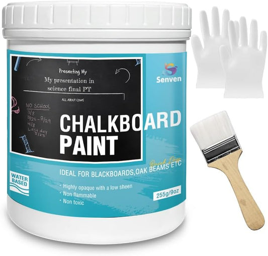 Chalkboard Paint White Chalk Board Paint for Wood, Metal, Glass, Wall, Plaster Boards Sign, Frame Any Surface White Matte Finish, Acrylic Non-Toxic, Quick-Dry - 250g, 9oz, Cover 35 sf