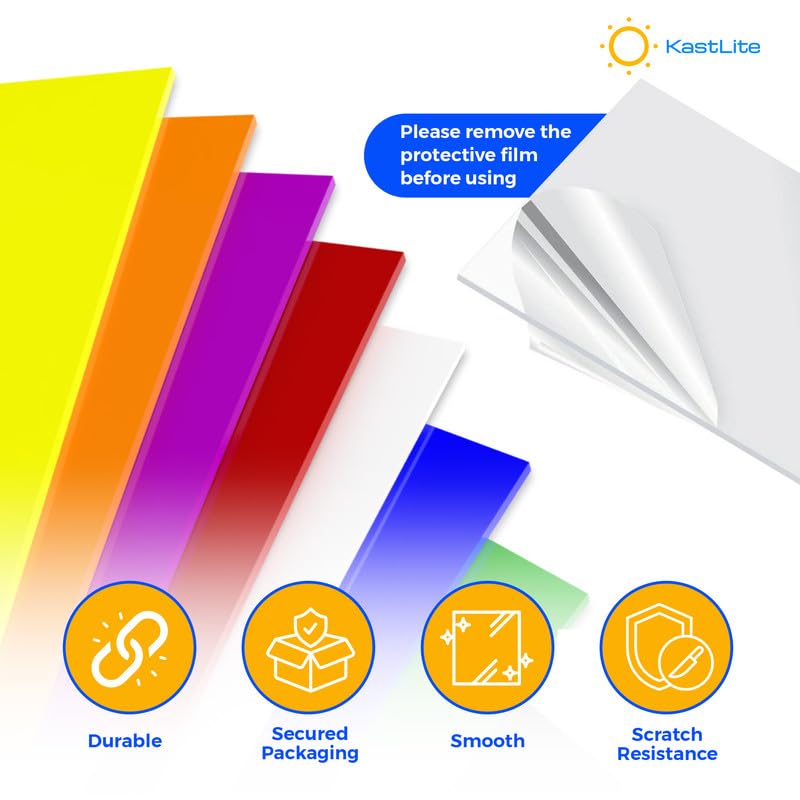 KastLite Colored Acrylic Sheets Nominal 6" x 12" - Plastic Sheet Easy to Cut, Saw, Shape, Laser Cut - Ideal for Arts & Crafts & DIY Projects- Durable, Lightweight, Scratch Resistant - Frosted 2 Pack