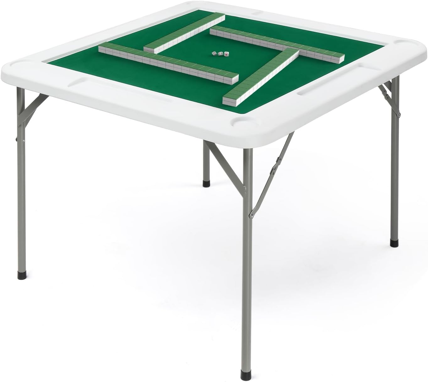 PEXMOR 39.5" Foldable Mahjong Table, Square 4 Player Card Game Table w/Cup Holders & Chip Grooves, Portable Folding Poker Domino Board Game Table for Blackjack, Texas Hold'em, Jigsaw Puzzles Game