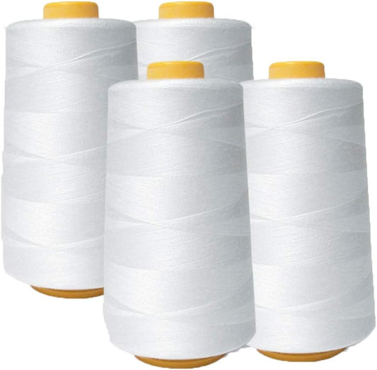 AK Trading 4-Pack White All Purpose Sewing Thread Cones (6000 Yards Each) of High Tensile Polyester Thread Spools for Sewing, Quilting, Serger Machines, Overlock, Merrow & Hand Embroidery