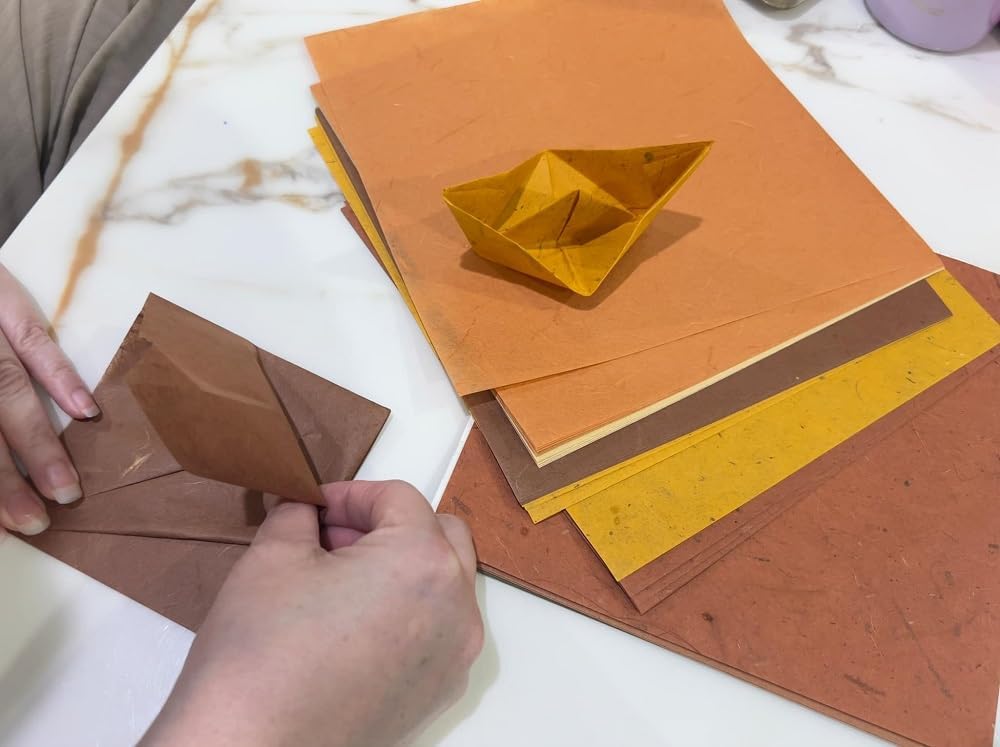 Natural Fiber Mulberry Tree,Banan Bark 6 x 6 Inches Square Origami Paper Arts Folding Craft, Decoration Paper,Writing Painting Square Folding Paper for DIY Crafts, 50 Sheets (Brown Tone, 6"x6")