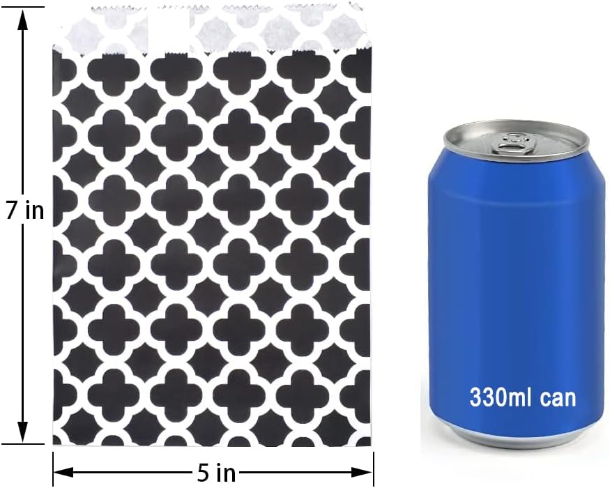 KEYYOOMY 200 Pcs Black Candy Buffet Bags - Small Polka Dot Paper Treat Bags for Wedding & Birthday Party (5 x 7 inch)