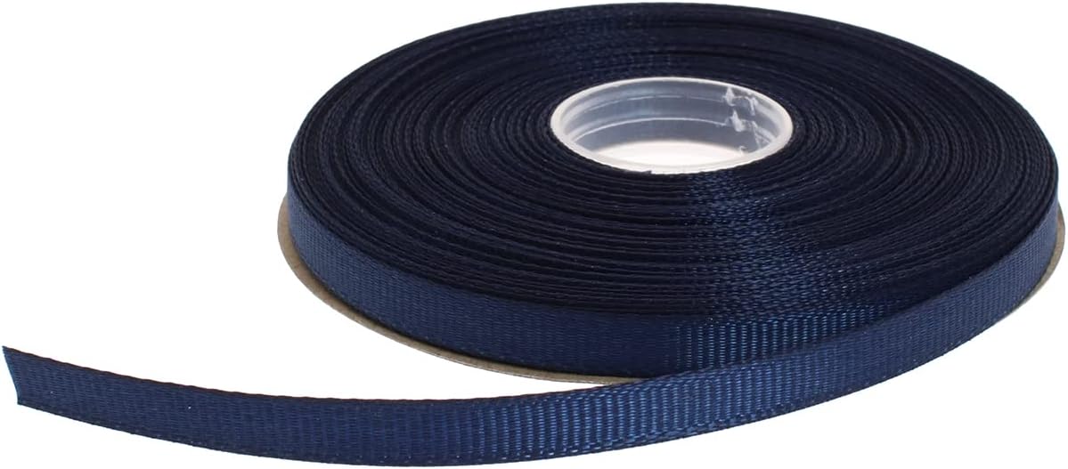 Solid Grosgrain Ribbon 25 Yard Each Roll 100% Polyester Woven Edge (1/4", Dark Blue)