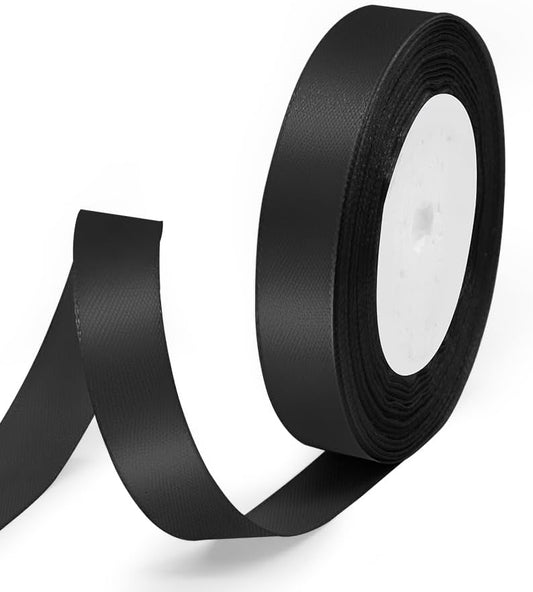 5/8" x 25 Yards Satin Ribbon, Black Silk Ribbon Ideal for Gift Wrapping, Floral Bouquets, Crafts, Wedding Party Decorations, Christmas and Sewing Projects
