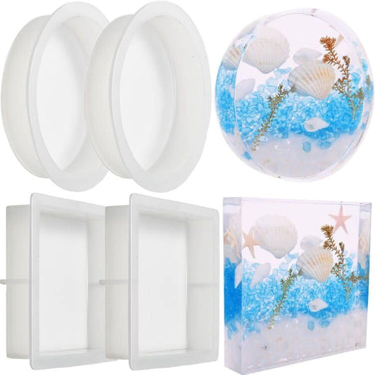 4 Resin Coaster Molds, Square Round Coaster Resin Molds, Small Coaster Silicone Molds for Resin Casting