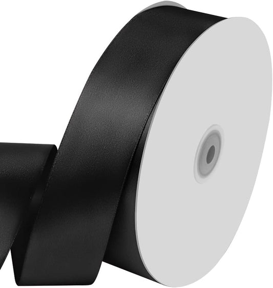 1-1/2" Wide x 100 Yards Single Faced Polyester Black Satin Ribbon, Perfect for Crafts, Bow Making, Wedding Decor, Sewing, Gift Package Wrapping and More (Black)