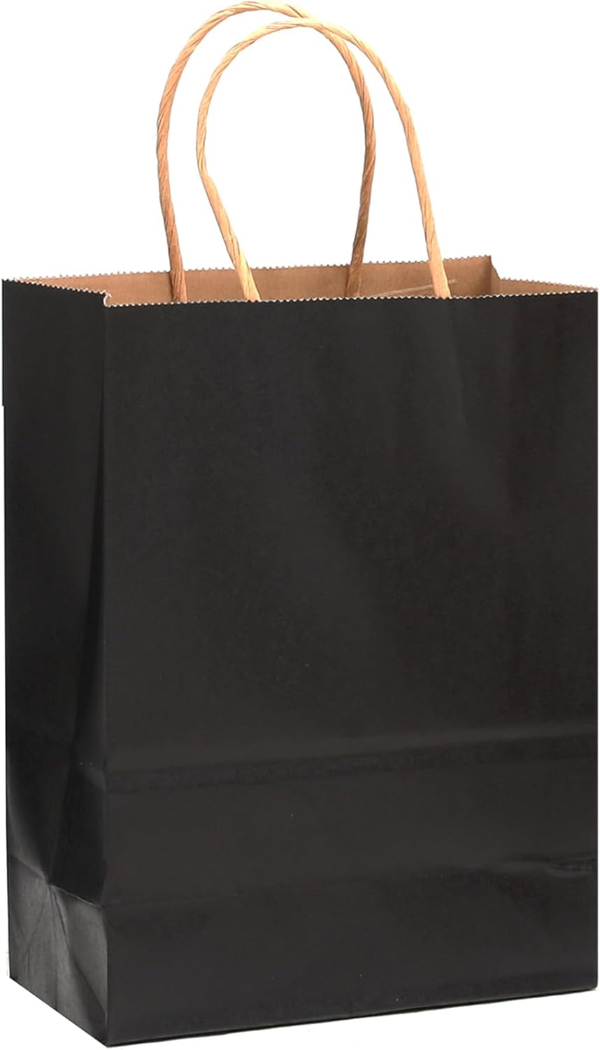 qiqee 32-Packs Black Paper Gift Bags with Handles Bulk 7.6"x4.75"x10.5" Medium Size Gift Bags Multiple Uses