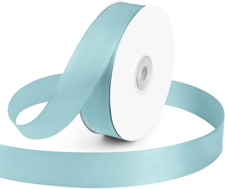 Kmer Life 1 in x 50 Yards Baby Blue Polyester Satin Ribbon - Perfect for Wedding Decor, Wreath, Crafts & Gift Wrapping