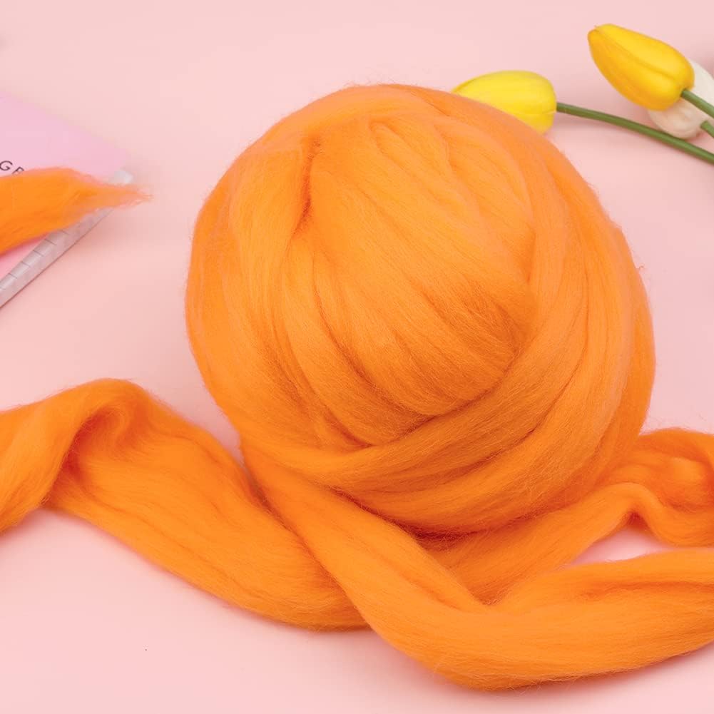 Wool Roving Bulk - 8.82oz Super Wool Chunky Yarn, Wool Roving Top for Needle Felting, Soft Felting Wool Supplies for Hand Spinning, Blending, Weaving and DIY Craft (Dark Orange)