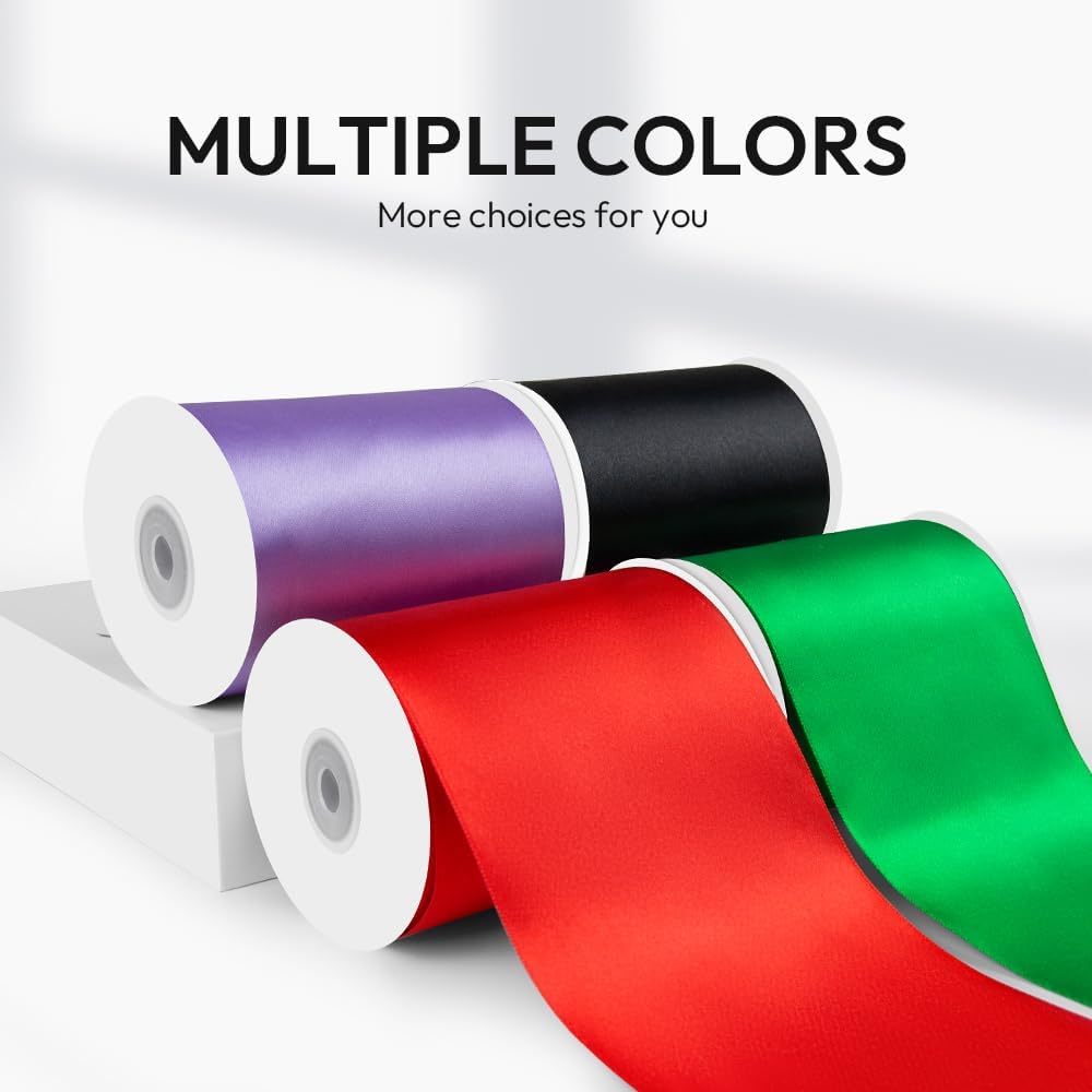 4" Width x 25 Yards Satin Fabric Ribbon, Green Ribbon Perfect for Wedding Car, Chair Sash, Grand Opening Ceremony, Big Bows, Embroidery, Floral Crafts, Party Decoration