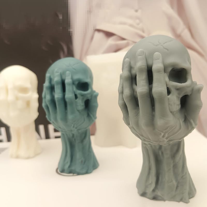 Halloween Skull Candle Silicone Mold, DIY 4 Inch 3D Ghost Hand Candle Making Wax Moulds Gypsum Ornament Resin Soap Molds Casting Art Home Decor