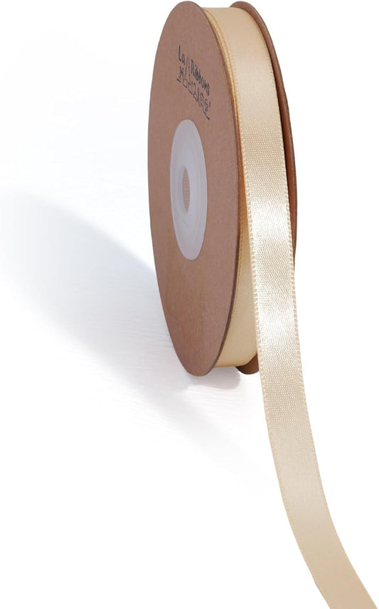 LaRibbons Nude Satin Ribbon 3/8 Inch 50 Yards Thin Luxury Double Faced Ivory Silk Ribbon for Flower Bouquet Crafts Gift Wrapping Wedding Bow Christmas Decoration