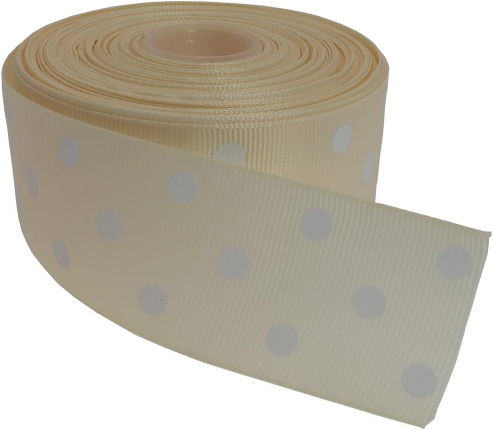 Polka Dot Grosgrain Ribbon 25 Yard Each Roll 100% Polyester (1/1-2", Beige)