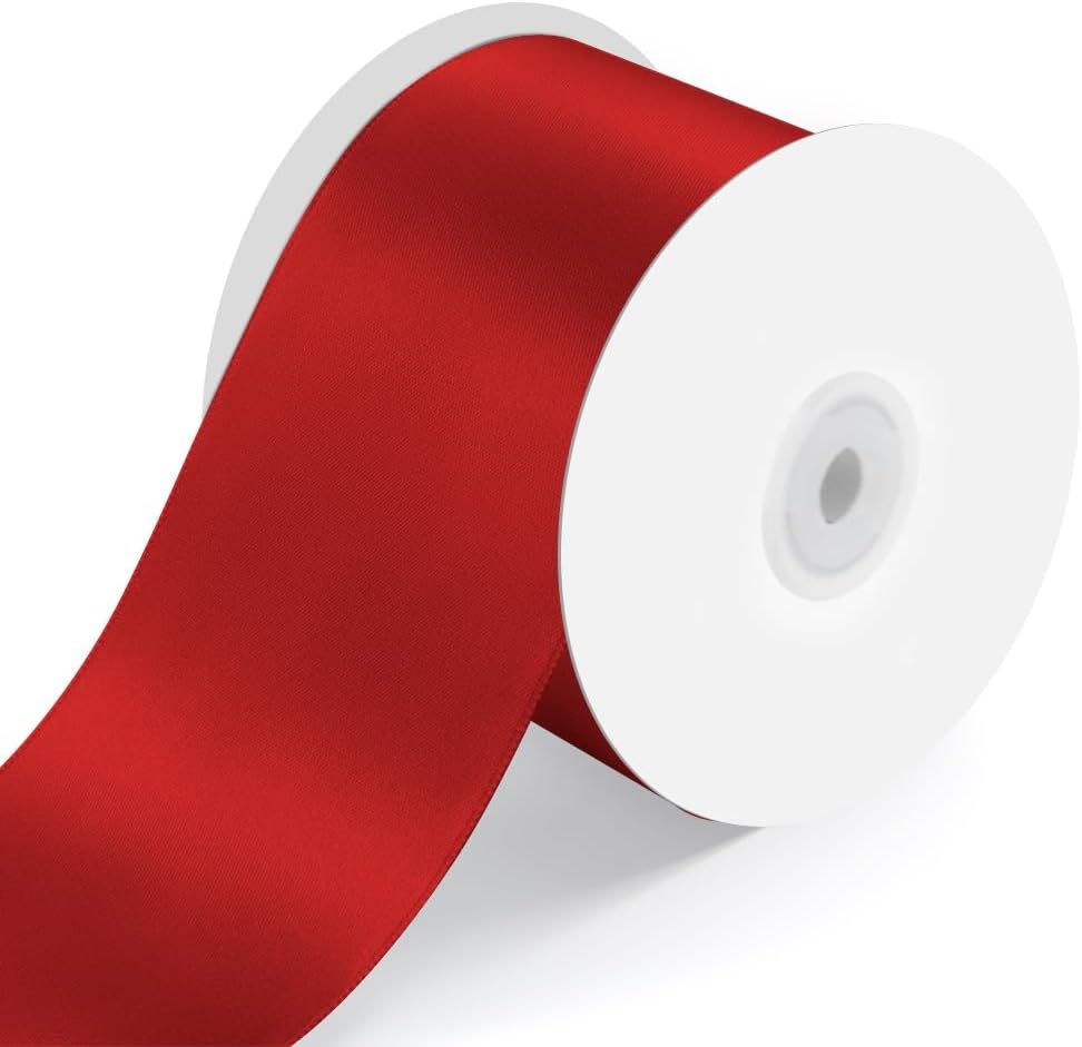 3" Wide x 25 Yards Single Face Polyester Satin Ribbon, Satin Ribbon for Crafts, Gift, Hair Bows, Wedding Party Decoration, Bow Making & Other Projects (Red)