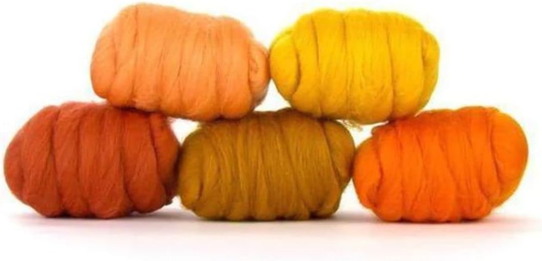 Revolution Fibers | Mixed Merino Wool Variety Pack | Perfect Wool Roving for Spinning, Needle Felting, Wet Felting, Weaving and Crafting (Pumpkin Patch (Orange), 250 Grams)