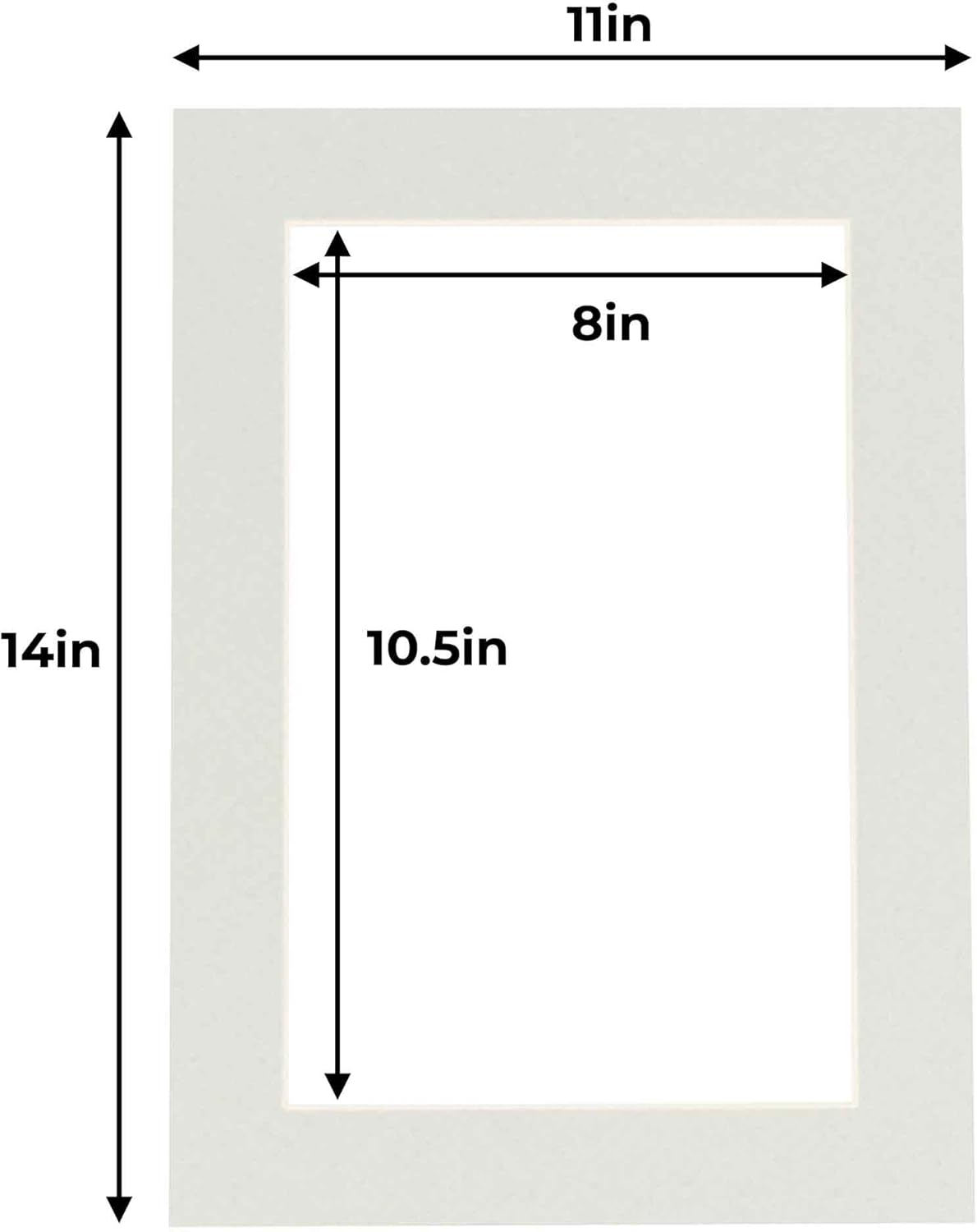 11x14 Mat for 8.5x11 Photo - Precut Grey Picture Matboard for Frames 11 x 14 Inches - Bevel Cut to Display Art 8.5 x 11 Inches - Acid Free Pack of 10 MATS with Backing Boards & Clear Bags