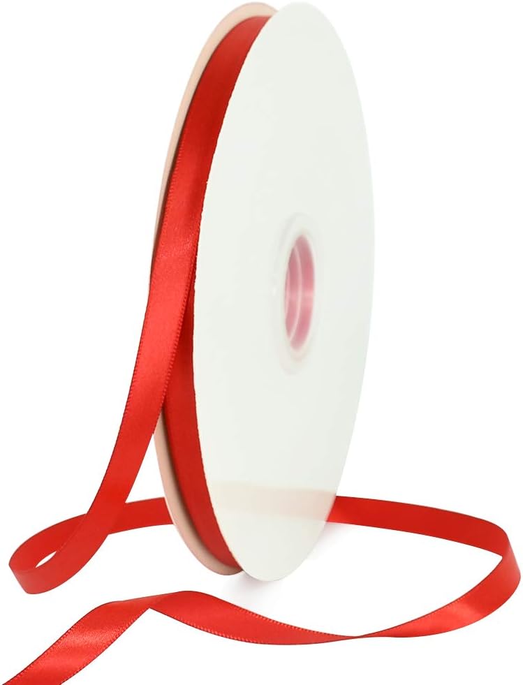 TONIFUL 3/8 Inch x 100yds Red Satin Ribbon Thin Solid Fabric Ribbons Roll for Gift Wrapping Invitation Floral Hair Balloons Craft Sewing Party Wedding Popsicles Decoration Valentine's Day Bouquet