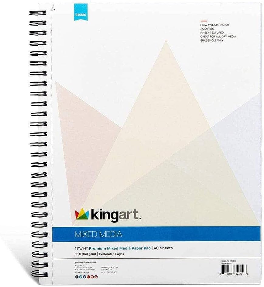 KINGART Mixed Media Sketchbooks, 11 x 14 Inches, 60-Sheet, 98lb/160gsm Acid-Free Paper, Micro-Perforated, Spiral-Bound, Wet and Dry Media
