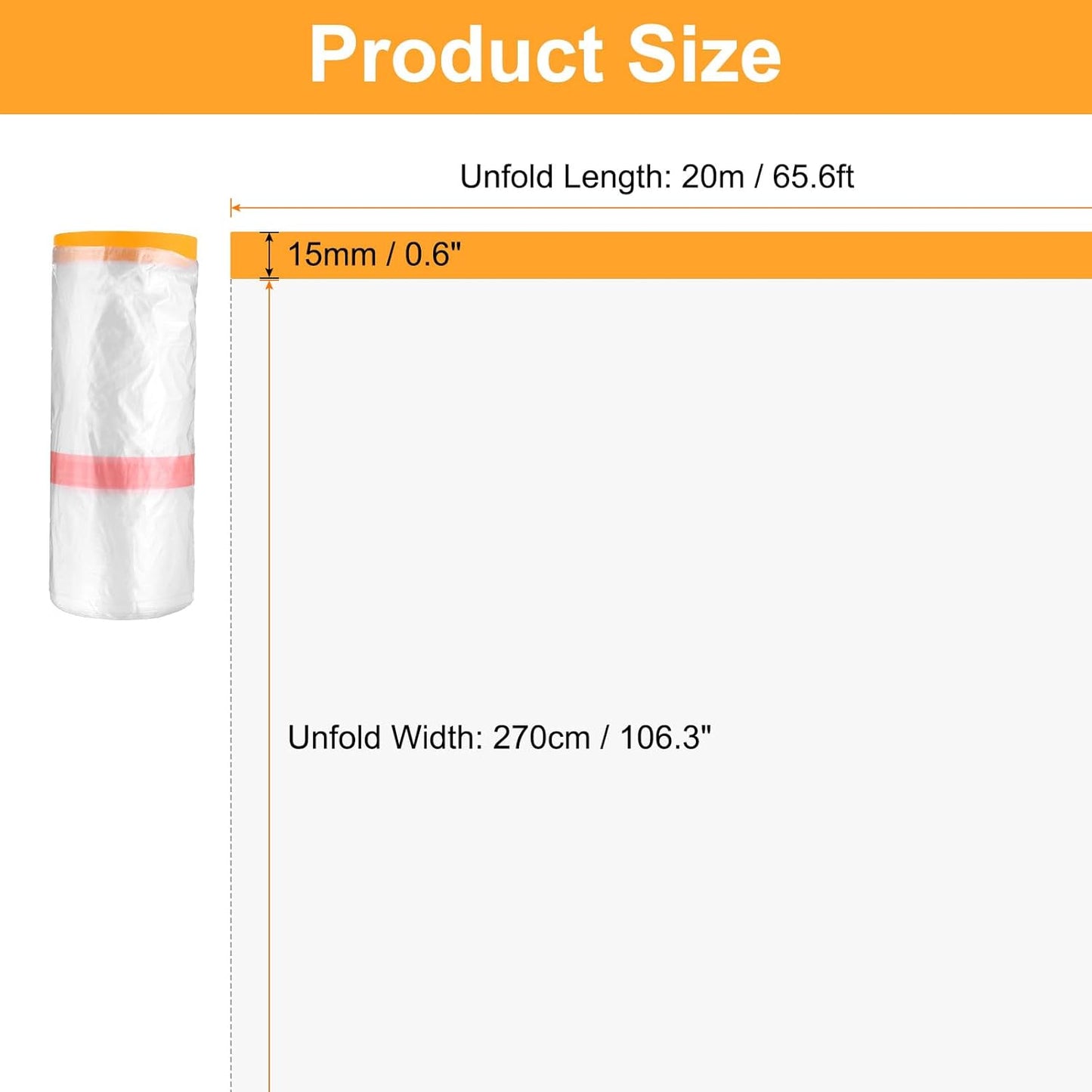 HARFINGTON Pre-Taped Masking Film 106.3" x65.6ft Double Adhesive Tape and Drape Painters Plastic Drop Cloth Film with Tape Plastic Sheeting for Automotive Painting Covering
