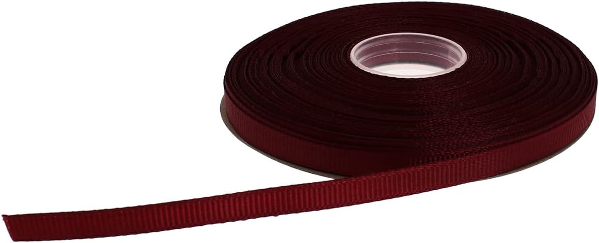 Solid Grosgrain Ribbon 25 Yard Each Roll 100% Polyester Woven Edge (1/4", Dark Red)