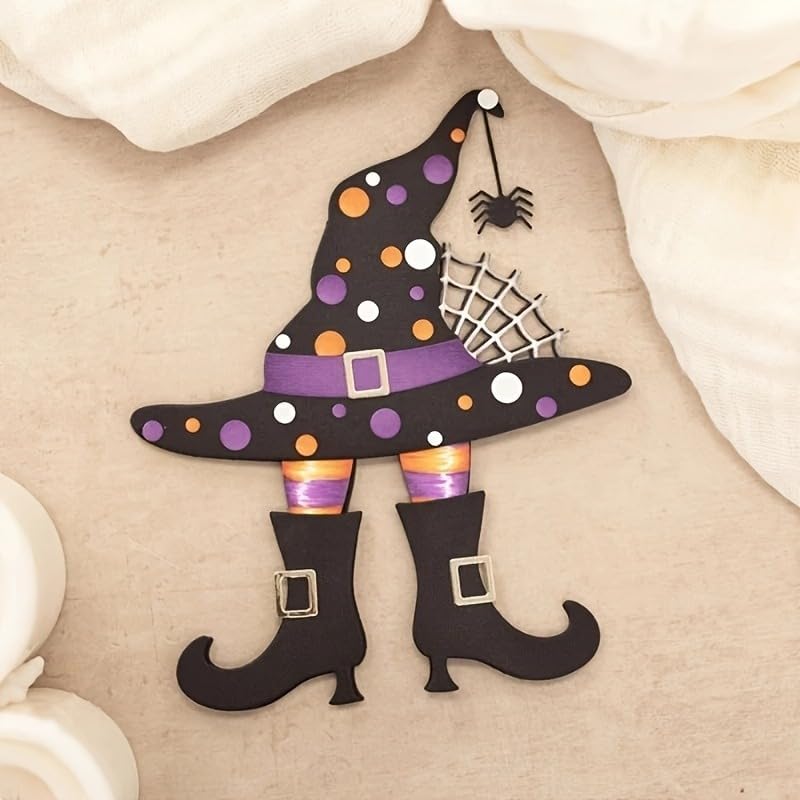 Lapoo Halloween Metal Cutting Die for Scrapbooking, 3D Backgrounds Frame New Cutting Dies DIY Album Card Making Decor Paper Metal Die Cuts Party Wedding Decorations (Witch's Shoes Hat 7.2 x 4.4 in)