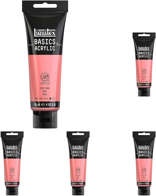 Liquitex BASICS Acrylic Paint, 118ml (4-oz) Tube, Rose Pink (Pack of 5)
